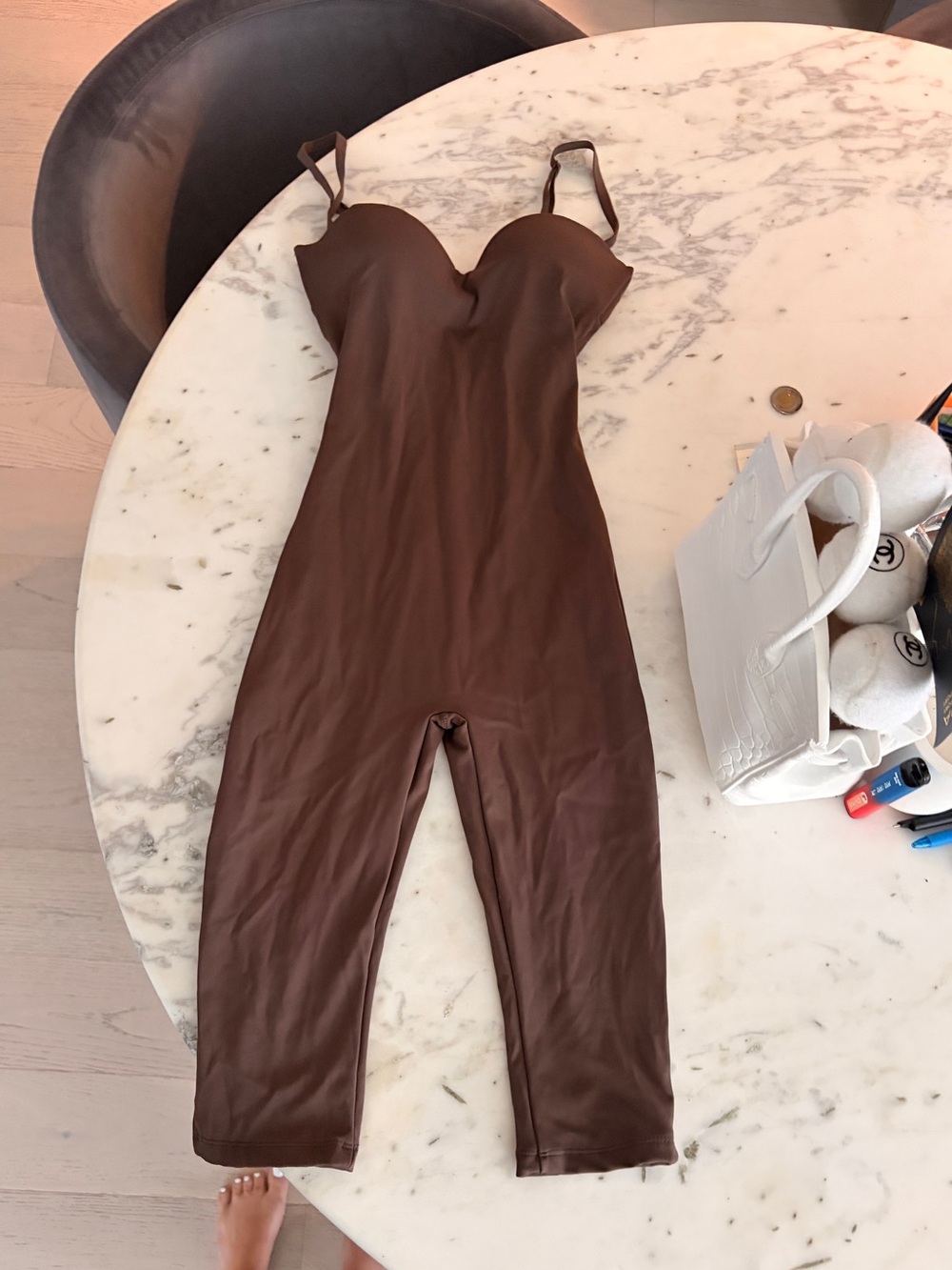 Brown Shaping Jumpsuit with Adjustable Straps